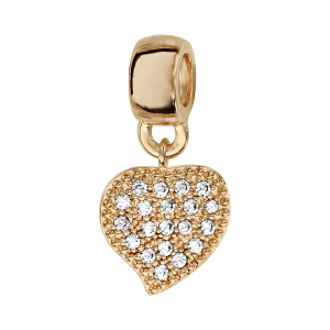 CHARMS COULISSANT PLAQUÉ OR COEUR PLAT SUSPENDU AVEC PIERRES BLANCHES SYNTHETIQUE