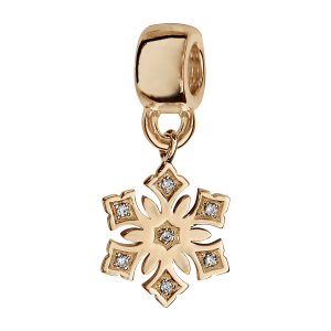CHARMS COULISSANT PLAQUÉ OR FLOCON DE NEIGE SUSPENDU OXYDES BLANCS SERTIS