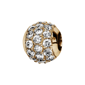 CHARMS COULISSANT PLAQUÉ OR BOULE 3 RANGS OXYDES BLANCS SERTIS