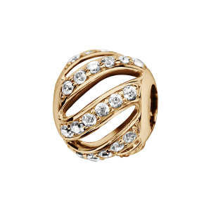 CHARMS COULISSANT PLAQUÉ OR BOULE BANDES AJOUREES OXYDES BLANCS