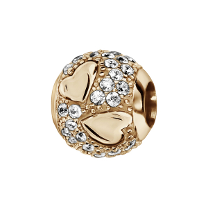 CHARMS COULISSANT PLAQUÉ OR BOULE OXYDES BLANCS ET COEURS LISSES