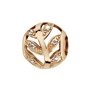 CHARMS COULISSANT PLAQUÉ OR BOULE FEUILLE AJOUREE OXYDES