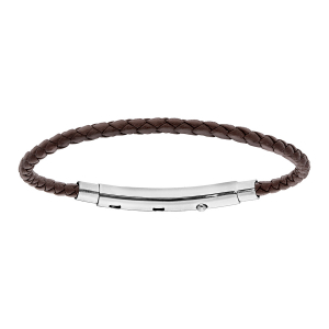 BRACELET ACIER POUR CHARMS MEDIUM HOMME CUIR BOVIN MARRON FERMOIR TELESCOPIQUE 18CM RÉGLABLE 17 ET 16CM