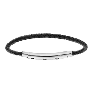 BRACELET ACIER POUR CHARMS MEDIUM HOMME CUIR BOVIN NOIR FERMOIR TELESCOPIQUE 18CM RÉGLABLE 17 ET 16CM