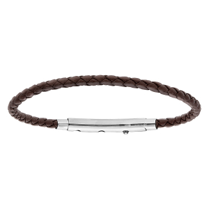 BRACELET ACIER POUR CHARMS MEDIUM HOMME CUIR BOVIN MARRON FERMOIR TELESCOPIQUE 21CM RÉGLABLE 20 ET 19CM