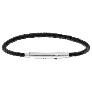 BRACELET ACIER POUR CHARMS MEDIUM HOMME CUIR BOVIN NOIR  FERMOIR TELESCOPIQUE 21CM RÉGLABLE 20 ET 19CM