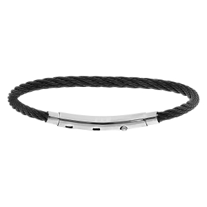 BRACELET ACIER POUR CHARMS MEDIUM HOMME CABLE NOIR FERMOIR TELESCOPIQUE 18CM RÉGLABLE 16 ET 17 CM