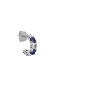 BOUCLE D'OREILLES À L'UNITÉ TIGE ARGENT RHODIÉ DEMI CRÉOLES OXYDES BLEUS FONCÉ ET BLANCS SERTIS