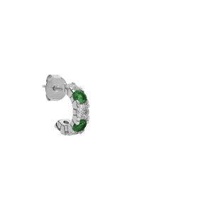BOUCLE D'OREILLES À L'UNITÉ TIGE ARGENT RHODIÉ DEMI CRÉOLES OXYDES VERTS ET BLANCS SERTIS