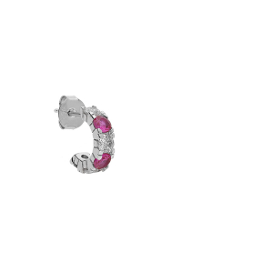 BOUCLE D'OREILLES À L'UNITÉ TIGE ARGENT RHODIÉ DEMI CRÉOLES OXYDES ROUGES ET BLANCS SERTIS