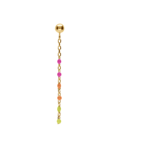 BOUCLE D'OREILLES À L'UNITÉ TIGE ARGENT ET DORURE JAUNE OLIVE RÉSINE MULTICOLORE DEGRADÉ ROSE VERT