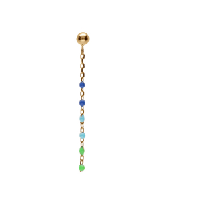 BOUCLE D'OREILLES À L'UNITÉ TIGE ARGENT ET DORURE JAUNE OLIVE RÉSINE MULTICOLORE DEGRADÉ BLEU VERT
