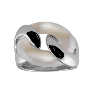 BAGUE ARGENT RHODIÉ ET RONDELLE NACRE BLANCHE
