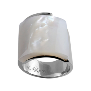 BAGUE ARGENT RHODIÉ PLATEAU NACRE BLANCHE