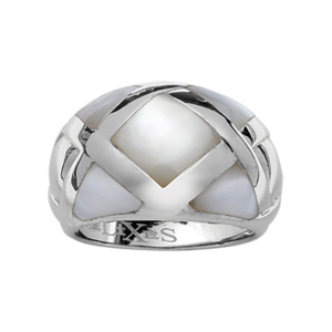 BAGUE ARGENT RHODIÉ QUADILLAGE AVEC NACRE BLANCHE